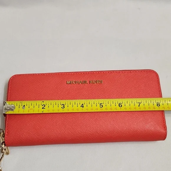 Michael Kors Jet Set Travel Continental Leather Coral Reef Wallet - Picture 10 of 10